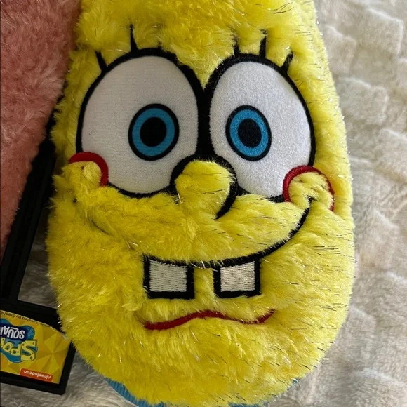 Women’s SpongeBob SquarePants & Patrick Fuzzy Sparkly Slippers - Pink and Yellow - Picture 2 of 10